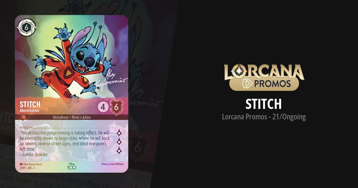 lorcana stitch promo card Disney Lorcana: Collector's Gift Set The unique portfolio covered in Stitch glimmers is perfect for storing treasures like this foil Stitch promo card Stitch - Rock Star -